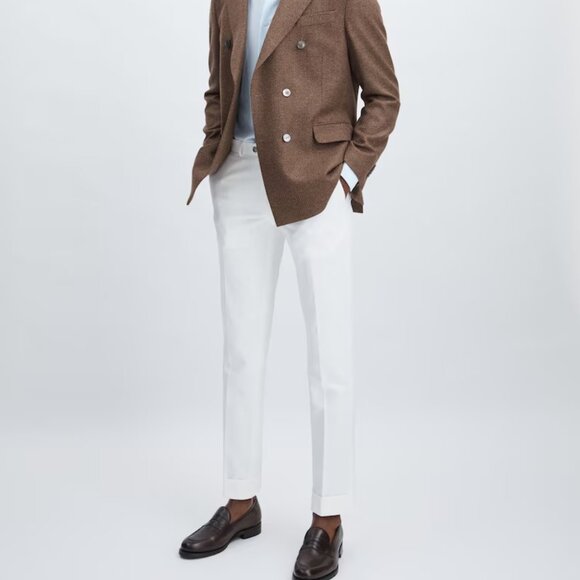 Oscar Jacobson Denz Turn Up Off White Trouser Pants - Picture 3 of 10